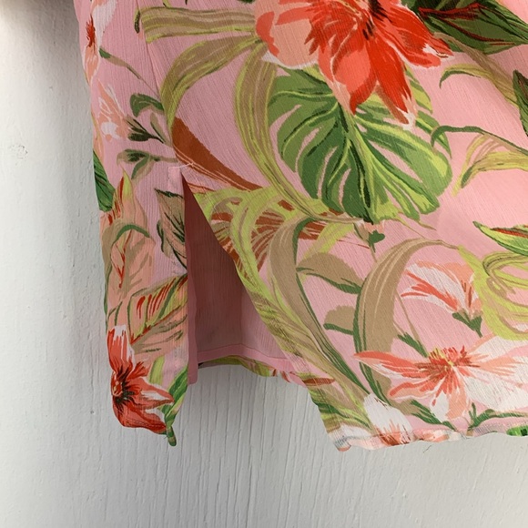 J Jill XSP Petite Tunic Blouse Gauzy Floral Multicolor Artsy Lined Tassels Beach - Picture 5 of 8